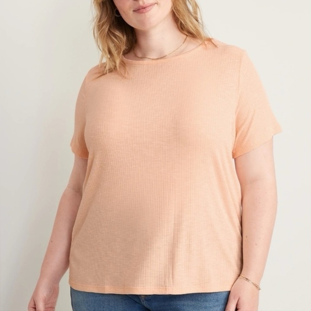 Old Navy Peach Short Sleeve Luxe Ribbed Knit Women's Basic Top Size Large NWT